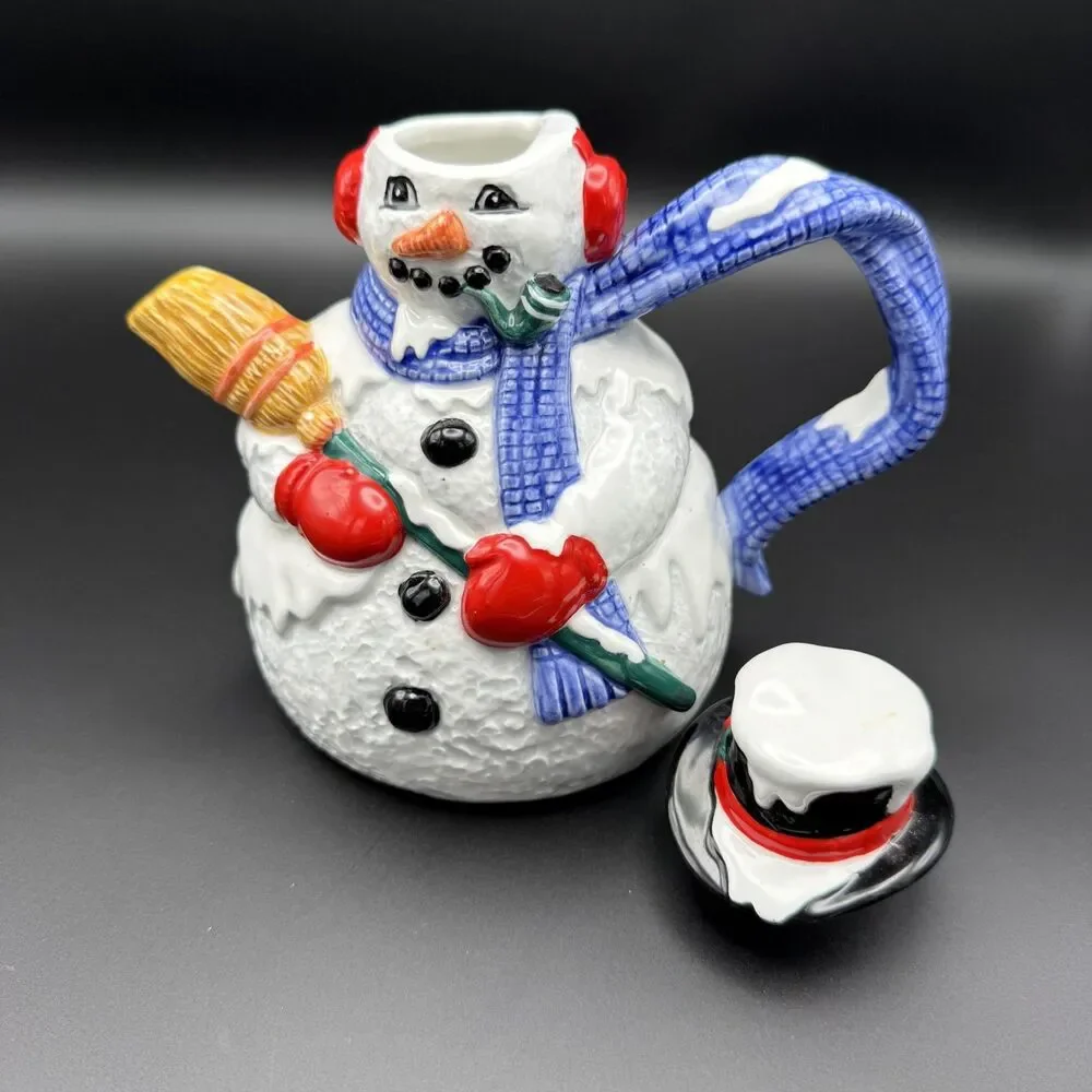 Department 56 Christmas Snowflake the Snowman Teapot - EUC